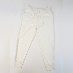 Polo Ralph Lauren Womens Sweatpants Small White Beaded Side Stripe Jogger Sequin